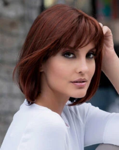 Petite Paige | Monofilament Part Wig By Envy -Best Wig Outlet Store EV30009PT PetitePaige DarkRed hand